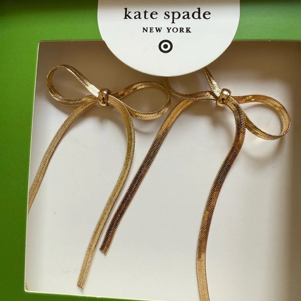 NWT Bow Linear Drop Stud Earrings - kate spade new york x Target Gold NYE - Picture 4 of 4